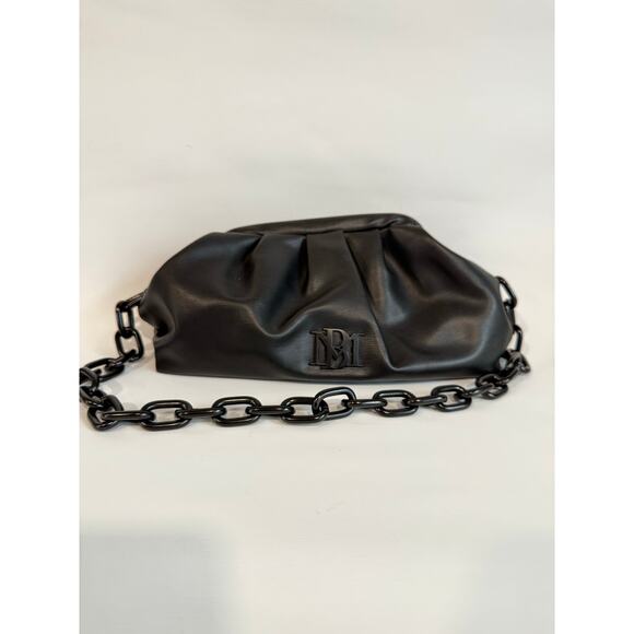 Badgley Mischka Black Wrapped Frame Clutch Vegan Leather Chain Strap Purse - Picture 7 of 7
